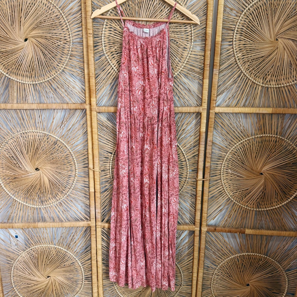 Old Navy Pink Coral Floral Flowy Maxi Dress SZ M High Neck